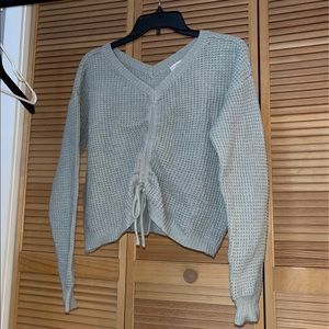 Green tie front sweater